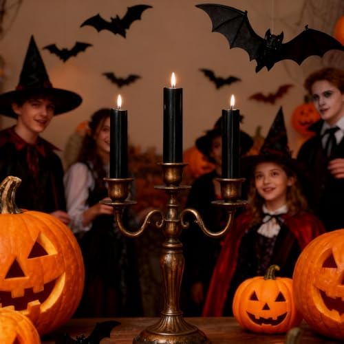 NJAO HOO Black Short Taper Candle 7 Inch Halloween Candlesticks Unscented Dripless Tapered Candle Set for Home Decor Wedding Party Dinner Candles, 4 Pack - Image 2