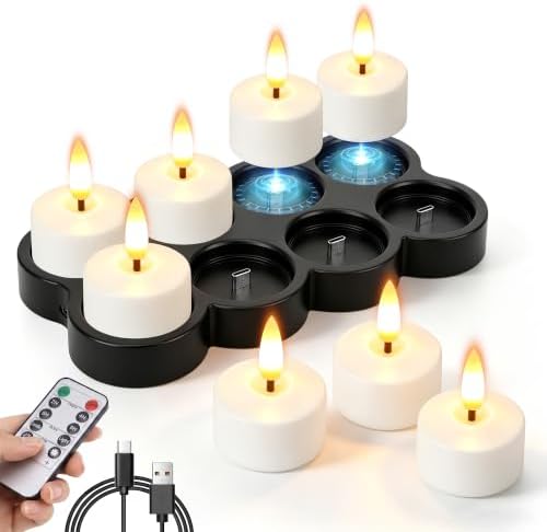 8 Pcs Rechargeable Flameless Candles with Remote Timer & Charging Base by NVJGROP
