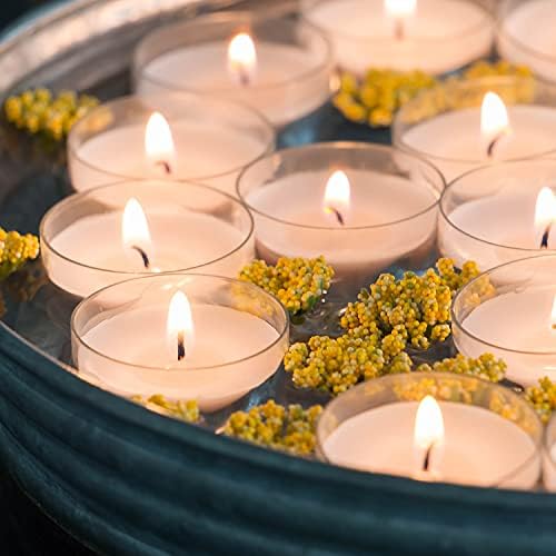 Stonebriar 48 Count White Unscented Smokeless Long Burning Clear Cup Tea Light Candles with 6 to 7 Hour Burn Time - Image 2