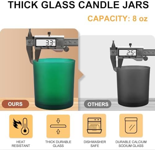 SHOWIN 8 OZ Thick Candle Jars for Making Candles 15 Pcs, Empty Jars with Wood Lids for Candle Making, Sample Container, Frosted Green - Image 2