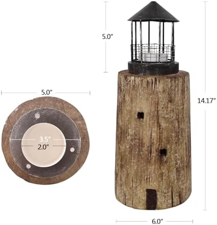 Decorative Nautical Coastal Candle Holders Wood Lighthouse Tea Light Holder - Image 2