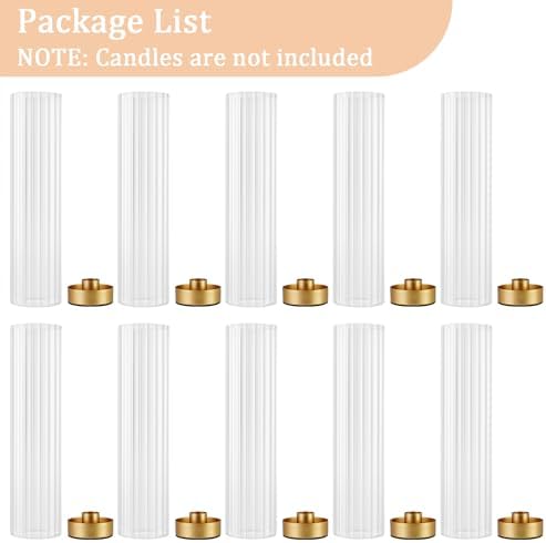 Hurricane Candle Holders Golden Taper Candle Sticks Holder, with 11" Thickened Glass Cylinder Covers Ribbed Candlesticks Holders Bulk Set of 10, Dining Table Centerpiece for Wedding - Image 7