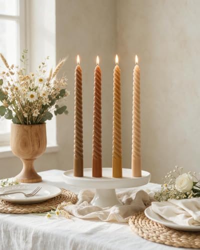 MAITREYA Fall Taper Candles Stick Brown Spiral Candles for Fall Harvest Halloween Thanksgiving Dinners Parties-10inch,F-12PACK - Image 3