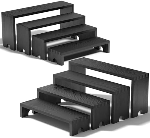 2 Set Black Wooden Tiered Riser Display Stands for Vendor Events,Stackable Wood Cupcake Stand,Farmhouse Decor Wood Dessert Table Display Set,Vendor Booth Display Items,Food Display Risers for Party by Unknown