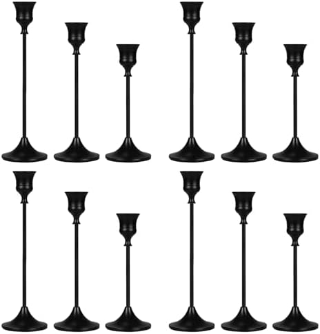 Candlestick Holders Black, 12 Packs Taper Candle Holder for Candlesticks, Candle Sticks Holder Decor for Home Decor by Showin