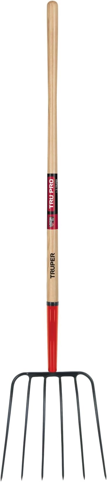 Truper TruPro 6-Tine Forged Manure Fork, 54-Inch Premium North American Ash Wood Long Handle, Heavy-Duty Agricultural, Ranch, and Composting Pitchfork (Model 30317 / BPJ-6E)