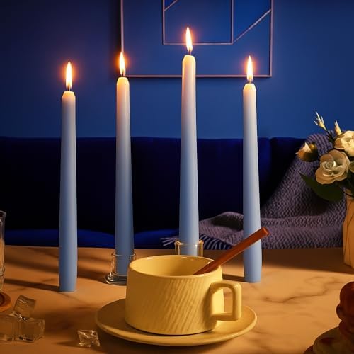 MTLEE 16 Pcs 10 Inch Taper Candle Sticks Smokeless Unscented, Sky Blue - Image 5