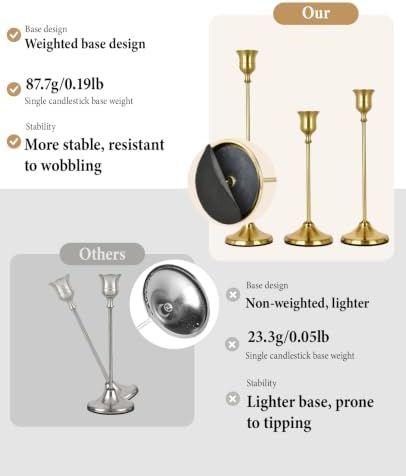 Gold Candlestick Holders Set of 6 Weighted Stable Base - Image 3