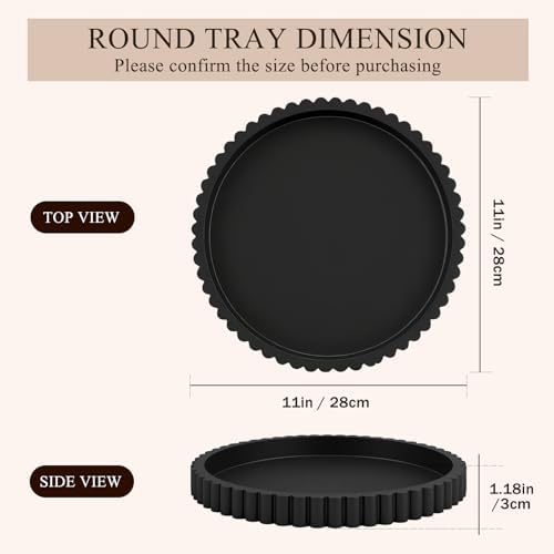 Decorative Tray for Coffee Table Decor, 11" Round Wooden Coffee Table Tray, Modern Decorative Trays for Home Decor, Living Room, Entry, Dining Room (Black) - Image 3