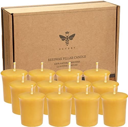 DEYBBY Beeswax Votive Candles 12-Hour Burn Unscented Small Candles 12 Pack by DEYBBY
