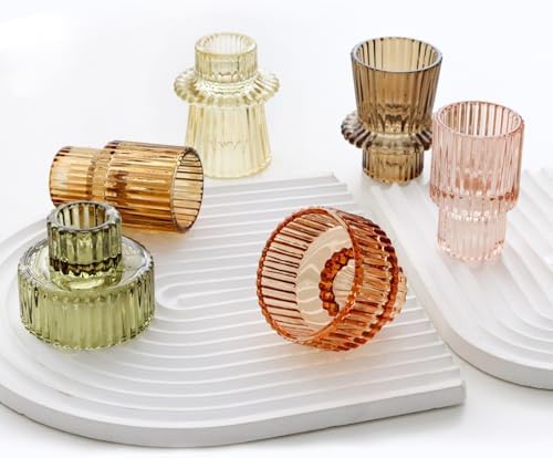 Brown Candlestick Holders 6PCS for Tealight Candle Stick Candles, Ribbed Glass Taper Candle Holders Set, Table Centerpieces for Thanksgiving Christmas Farmhouse Decor Indoor and Outdoor - Image 7