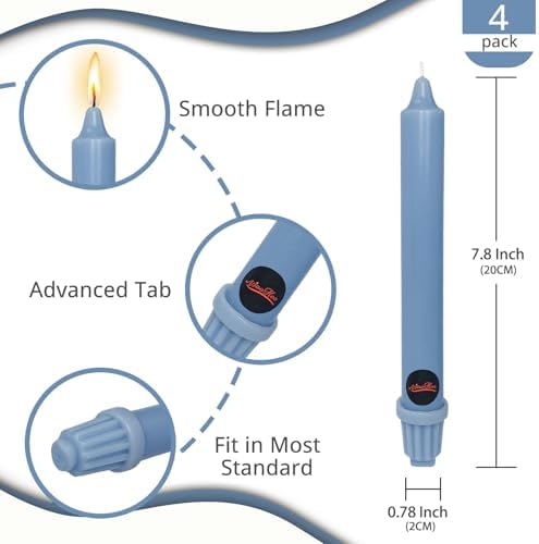 NJAO HOO Grey Blue Candlesticks 8 Inch Unscented Taper Candle Dripless Handmade Colored Candles for Home Decor Dinner Table Kitchen and Bedroom, 4 Pack - Image 3