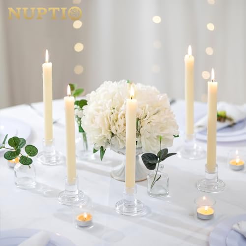 NUPTIO Glass Candle Stick Holder: Set of 10 Clear Small Taper Candlestick Holders for Tapered Candles Bulk Crystal Short Tapers Candlesticks Candleholder for Dining Table Fireplace Mantle Decor - Image 2