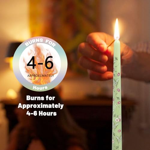 NJAO HOO Flower Candlesticks 10 in Straight Taper Candles Hand Printing Colored Candlesticks Floral Tall Tapered Candle for Spring Home Garden Decor Simple Modern, 5Pcs - Image 6
