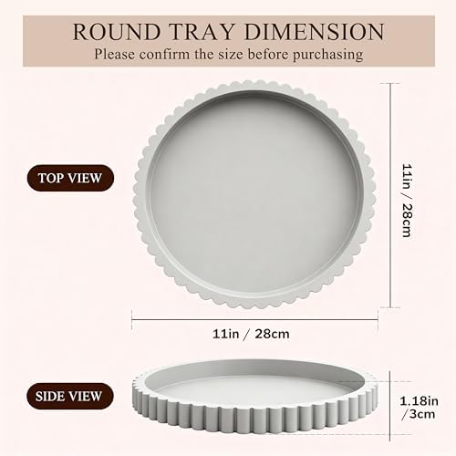 Decorative Tray for Coffee Table Decor, 11" Round Wooden Coffee Table Tray, Modern Decorative Trays for Home Decor, Living Room, Entry, Dining Room (Grey) - Image 3