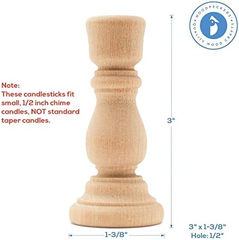 3-inch Mini Wooden Candlesticks with 1/2 inch Hole, Set of 25, for Craft Pedestals or Candle Holders, by Woodpeckers - Image 2