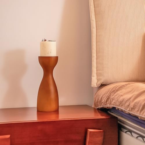 Farmhouse Wooden Candle Holders for Pillar Candles, Brown Rustic Wood Pillar Candle Stands Table Centerpiece Decor for Fireplace, Living, and Dining Room (Brown) - Image 5