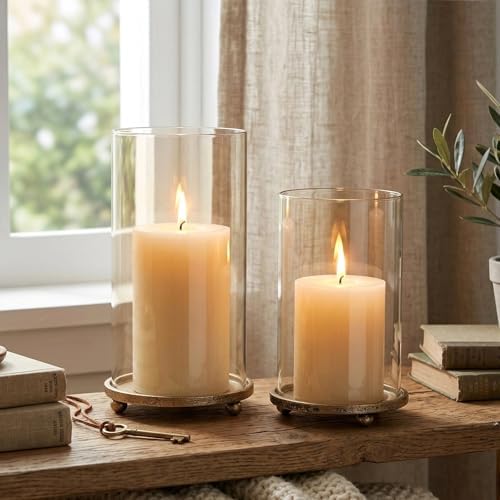 Gold Hurricane Candle Holders with Glass Sleeves Set of 2 by saiguomi