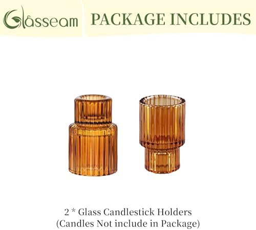 Glasseam Glass Tapered Candlestick Holders, 2 Pcs Amber Fall Table Decor - Image 6