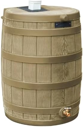 Rain Wizard, 40 Gallon Capacity, Wood Texture Design, Brass Spigot, Flat Top (Khaki)