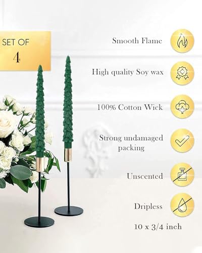 Christmas Tree Taper Candle Candlestick Unscented Candle for Home Decor Thanksgiving Party Dinner Candles Set of 4,10inch，Green - Image 5