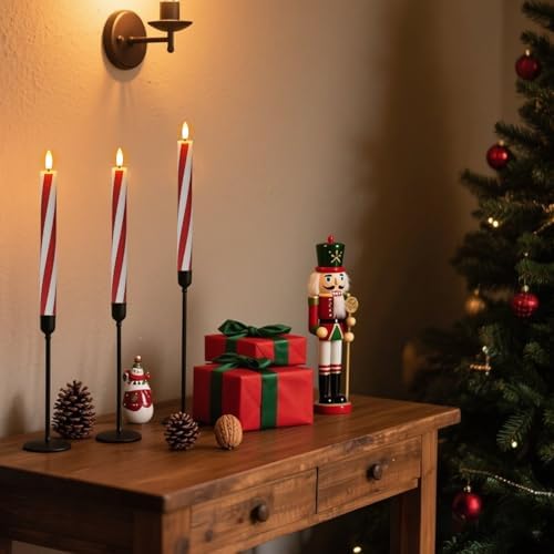 Candy Cane Flameless Taper Candles Battery Operated Remote Timer - Image 3