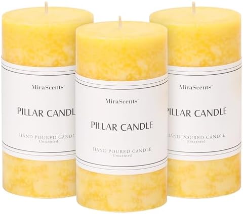 3x6 Inch Yellow Pillar Candles Set of 3,Hand-Poured Unscented Pillar Candle by MiraScents
