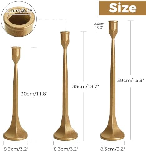Vintage Gold Taper Candle Holders Set of 3 Cast Iron Brass Candlestick - Image 2
