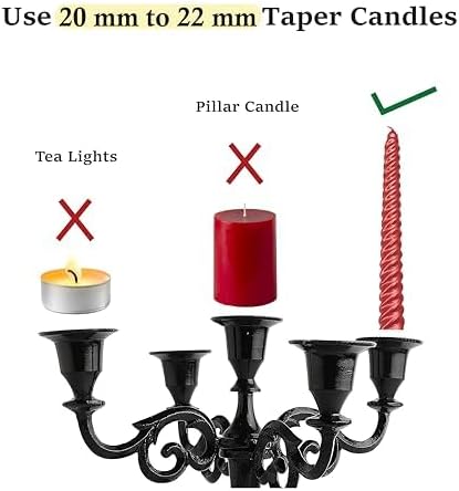 Rely+ 5 Arm Candelabra Taper Candle Holders Decorations Indoor Kitchen Décor Table Candles Candlestick Candelabra Centerpiece (Black Glossy) - Image 6