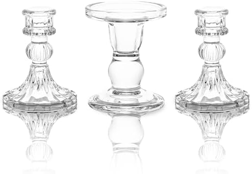 Unity Candle Holder - Glass Candle Holders for Pillar Candles Taper Candles, Glass Candlestick Holders Set of 3, Decorative Clear Glass Candlestick Holder for Wedding Table Dinning Church Centerpiece by Ohmique