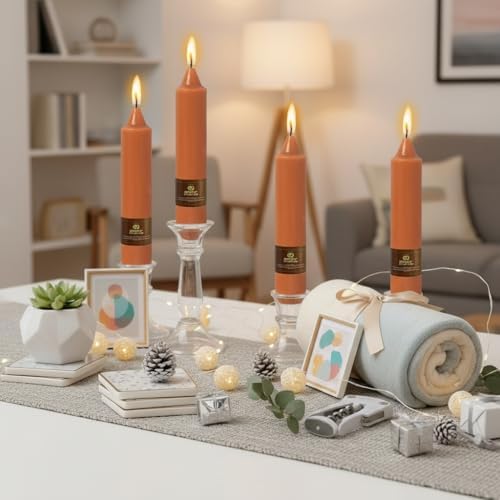 Earth Tone Short Chunky Taper Candles 7 Inch Pumpkin Color Candlesticks Fat Candles Handmade Clean Burning Unscented Candles for Fall Harvest Halloween Thanksgiving Dinners Parties and Home Décor - Image 5