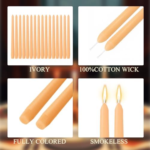 MTLEE 16 Pcs 10 Inch Taper Candle Sticks Smokeless Unscented, Light Orange - Image 5