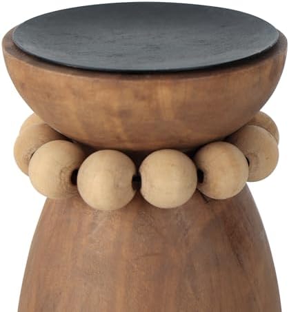 NIKKY HOME Farmhouse Beaded Wooden Pillar Candle Holders Set of 2 - Image 5