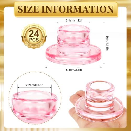 24 PCS Glass Taper Candle Holders Bulk Pink Candlestick Holders Clear Short Tapered Candle Stick Holder Decor Set for Table Centerpiece Wedding Party Advent Christmas Home Decorations - Image 2