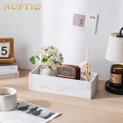 NUPTIO Wooden Box Centerpieces, Rectangle, 11.8" Long, Whitewashed, 2 Pcs - Image 3