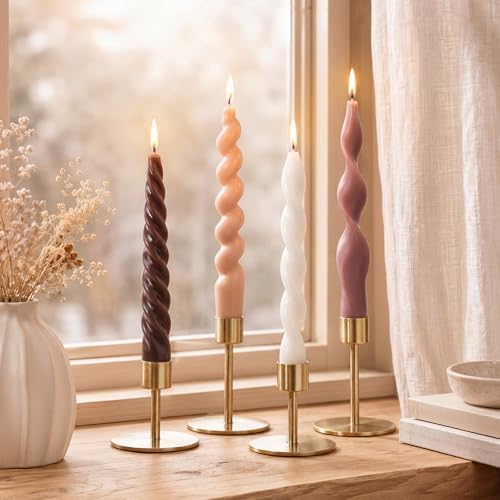 Nuanchu 4 Pcs Twisted Taper Candles,7.87 Inch,Pure,Mocha Brown by Nuanchu