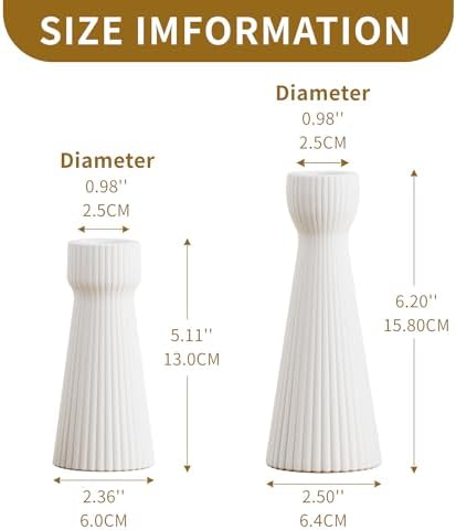 Taper Candle Holders Set of 2, White Ceramic Candlestick Holder Decor - Image 2