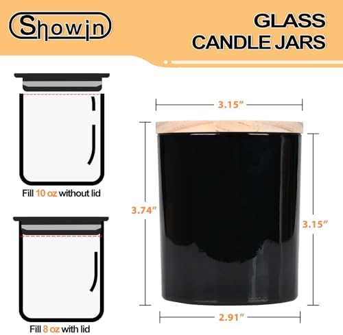 SHOWIN 10 OZ Thick Candle Jars for Making Candles 15 Pcs, Empty Jars with Wood Lids for Candle Making, Sample Container, Glossy Black - Image 4