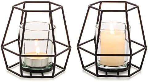 NUPTIO Black Geometric Tealight Candle Holders, Set of 2 by Nuptio