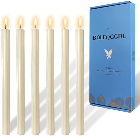 10inch Tall Taper Candles - 6PCS Unscented Smokeless Candlesticks for Holiday Party Gift Holiday Dinner Table Decorations - Warm Ivory by YUKCAXDLS
