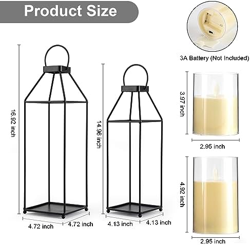 Lanterns Decorative Outdoor 2PCS Front Porch Decor Lantern with LED Candles - Image 6