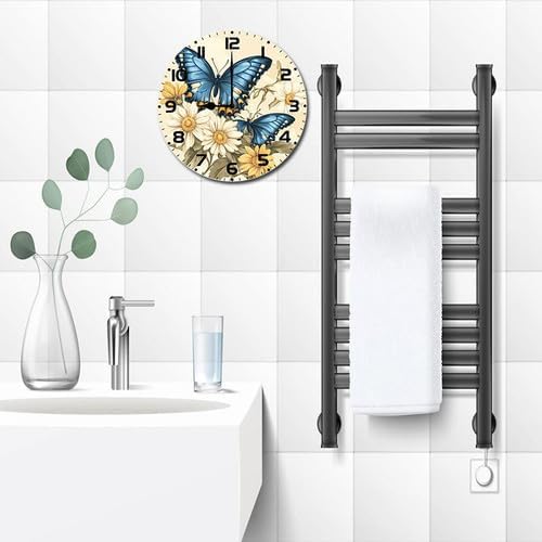 Butterflies Wildflower Wooden Silent Non-Ticking 10 Inch Round Clocks Battery Operated Analog for Living Room Kitchen Bedroom Bathroom Office Home School Decor