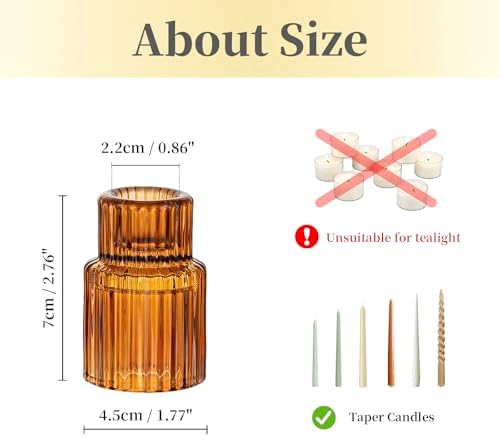 Hewory Glass Candlestick Holders Bulk, 2PCS Amber Taper Candle Holders - Image 6
