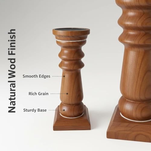 SOFE Wood Pillar Candle Holders 14 Inch Tall, Vintage Brown - Image 3