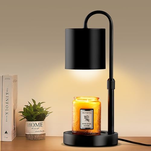 Briever Dimmable Candle Warmer Lamp with Timer, Height Adjustable Electric Candle Wax Warmer, Christmas Birthday Gifts for Women Mom, House Warming Gifts New Home Room Decor, Black Solid Wood Base by Briever