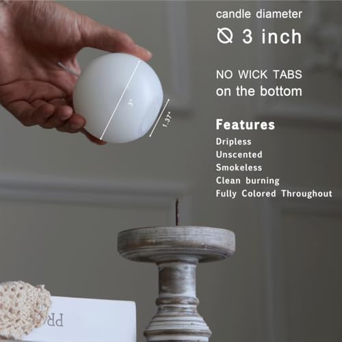 MOZEAL Hand-Poured, 3 Inch White Round Ball Candles - Elegant White Round Pillar Candles Set of 3, Dripless, Unscented, Smokeless, Ideal for All Occasions. - Image 4