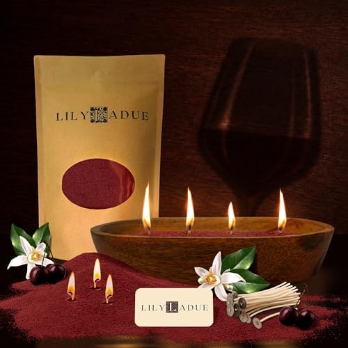 LILY LADUE 1LB Cherry Scented Pearled Candle Sand Kit - Decorative Refillable Sand Candle Kit with 24 Wicks and Wooden Holder, Red Wax Beads, Powder Wax Pearls to Make Your Own Home Decor, Gift Set by Unknown