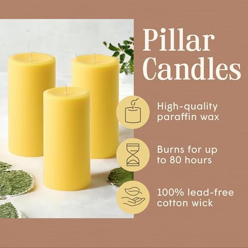 3" x 6" Yellow Pillar Candles (Set of 3) Unscented, Solid Color, Hand Crafted Weddings, Home Decoration, Restaurants, Spa, Church, Holiday Candle Gift - Image 3