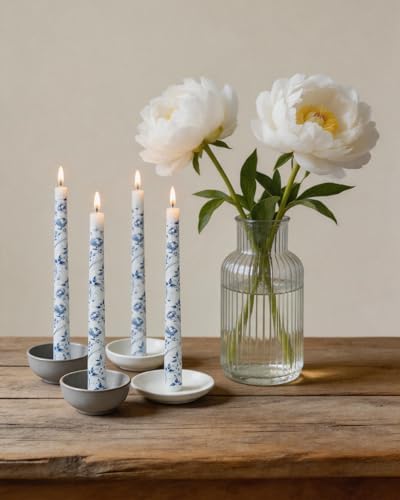 MAITREYA Chinoiserie Taper Candles Blue and White Chinoiserie Decor Candlesticks for Wedding Party Home Table Centerpiece Christmas Halloween Gifts-10Inch,4 Pcs,Peony - Image 4
