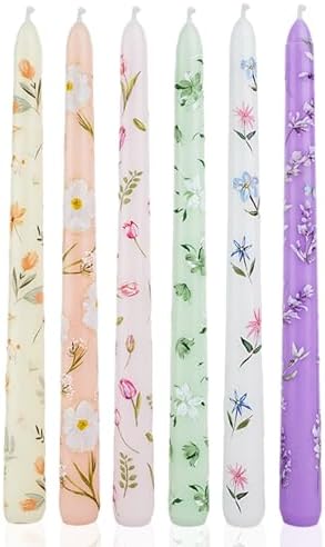 Pretty Floral Taper Candle Sticks Colorful candlesticks Dripless Unscented Party Gift Winter Holiday Dinner Table Decorations 10 inch,Set of 6 by LPUSA